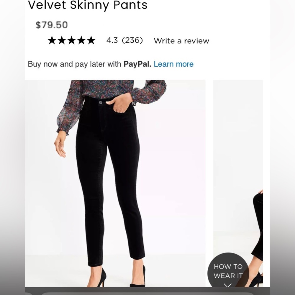 LOFT VELVET SKINNY PANTS